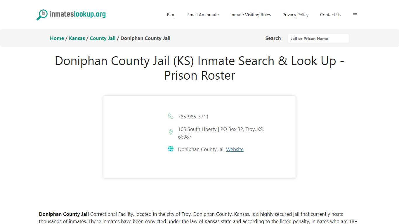 Doniphan County Jail (KS) Inmate Search & Look Up - Prison Roster