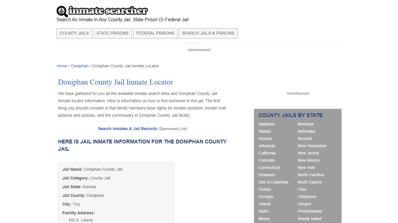 Doniphan County Jail Inmate Locator - Inmate Searcher